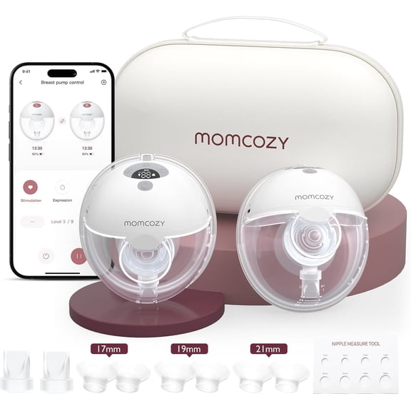 Momcozy M5 Smart App Control Hands Free Breast Pump, Double Wearable Breast Pump of Baby Mouth Double-Sealed Flange with 3 Modes & 9 Levels, Electric Pump Portable