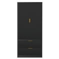 thumbnail image 6 of Lumiinofami 2 Door Armoire for Bedroom, Fluted Tall Wardrobe with 2 Drawers and Hanging Rod, Closet Storage Organizer, Black, 6 of 10