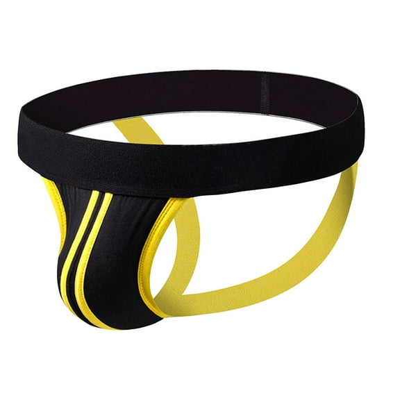 khonts,Men's Thongs Color Blocking Jockstrap Athletic Supporters Briefs Wide Belt Sexy Breathable Sport Underpants Yellow XL