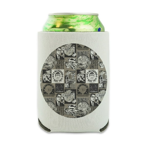 Superman Grey Pattern Can Cooler - Drink Sleeve Hugger Collapsible Insulator - Beverage Insulated Holder