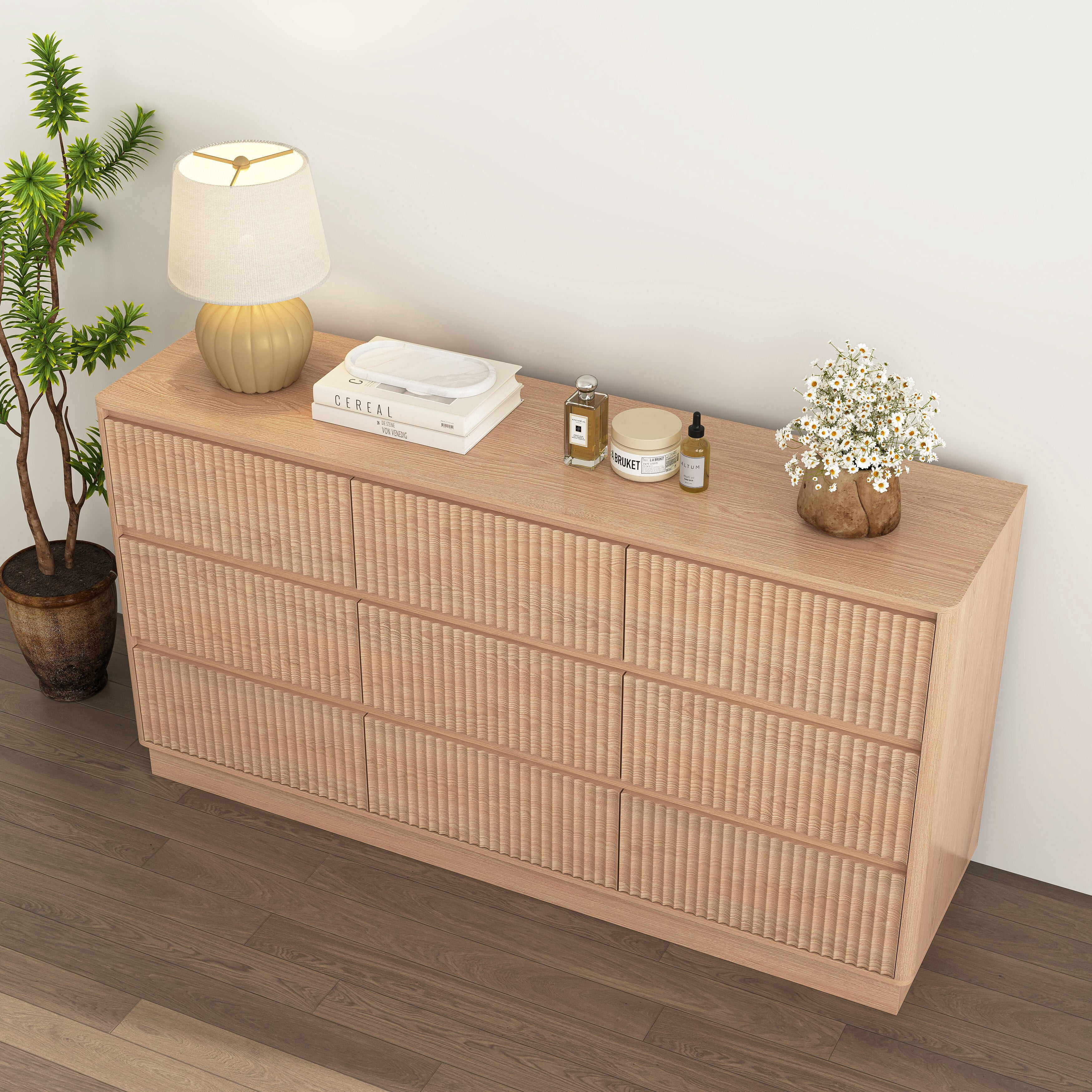 Mintazer 9 Drawers Dresser for Bedroom, Storage Chest of Drawers, Wide Closet Dressers for Hallway, Entryway, Living Room, Natural