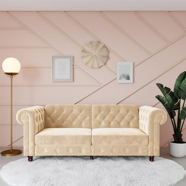 Ember Interiors Tamara Coil Sofa Bed, Ivory Velvet