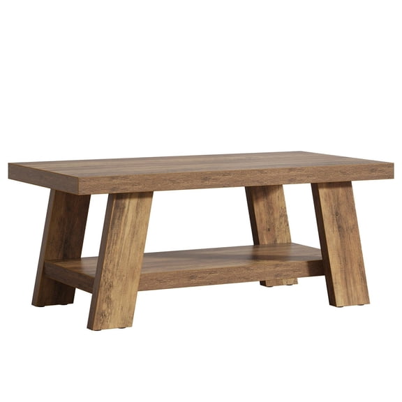 Tribesigns 47" Farmhouse Coffee Table with Storage Shelf, Rustic Brown