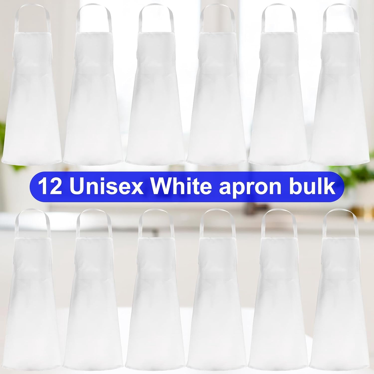 Aprons Unisex Bib Aprons,12 Pack Bib Apron,White Aprons Bulk,White Chef Apron with Extra Long Ties,Chef Bib Apron without Pockets,Washable Aprons for Women Men Cooking Restaurant BBQ Painting