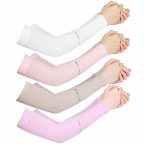 TELOLY 4Pairs Arm Sleeves,Dark Shade Cover UPF50  Nylon Mangas Para El Sol Para Hombre,Elastic Cuff Trim 15" Arm Sleeves for Women,Multicolor3