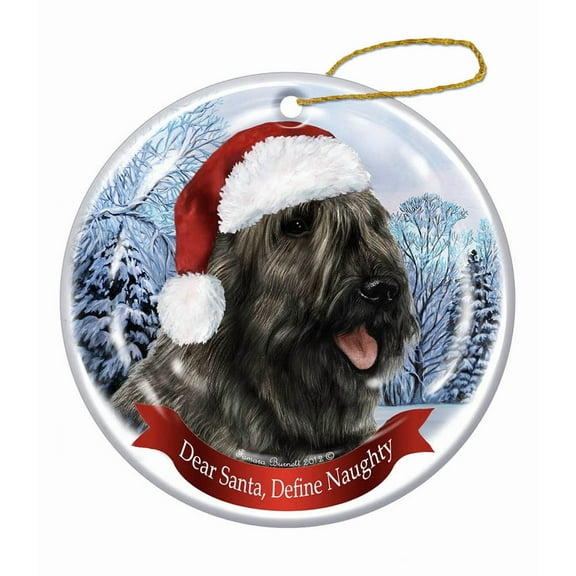 Holiday Pet Gifts Bouvier Grey Santa Hat Dog Porcelain Christmas Tree Ornament
