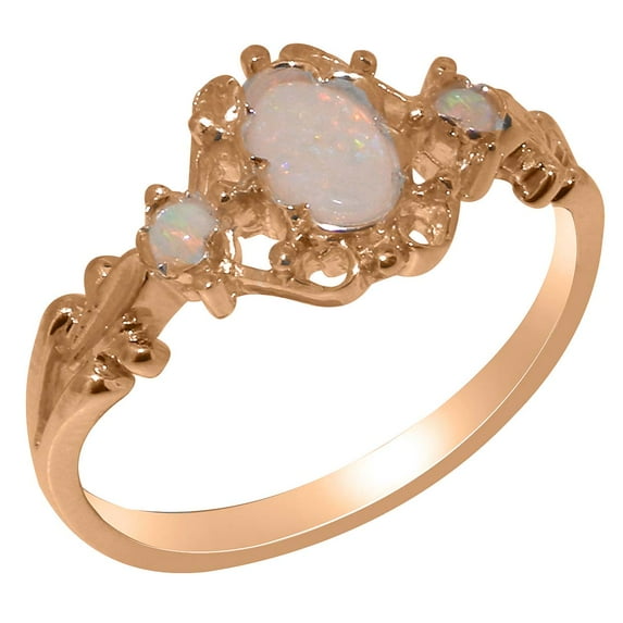 LBG British Made 14k Rose Gold Natural Opal Womens Promise Ring - 33 size options - Size 8.25