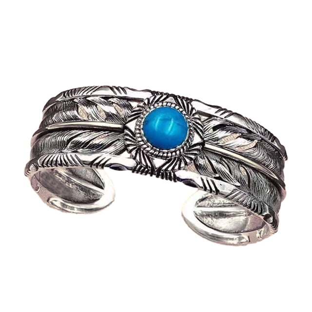 Qarigey étnica india de plata con plumas anchas, belleza artesanal con detalles en turquesa Ropa, zapatos y accesorios Miscelánea