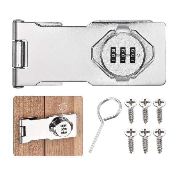 Cerraduras de hasp de contraseña, cerradura de combinación para puertas de gabinete, pestillo de puerta de granero para gabinetes, puerta de granero, plateado