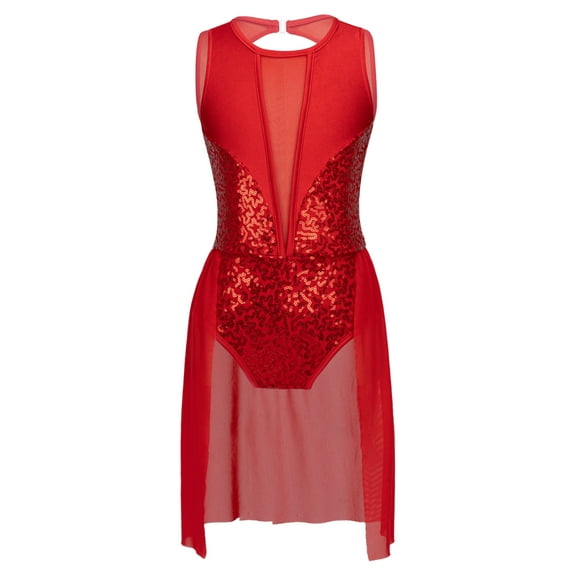 vastwit Kids Girls Gymnastics Ballet Leotard Tutu Dress Sequins Mesh Patchwork Lyrical Dance Costume Red 12