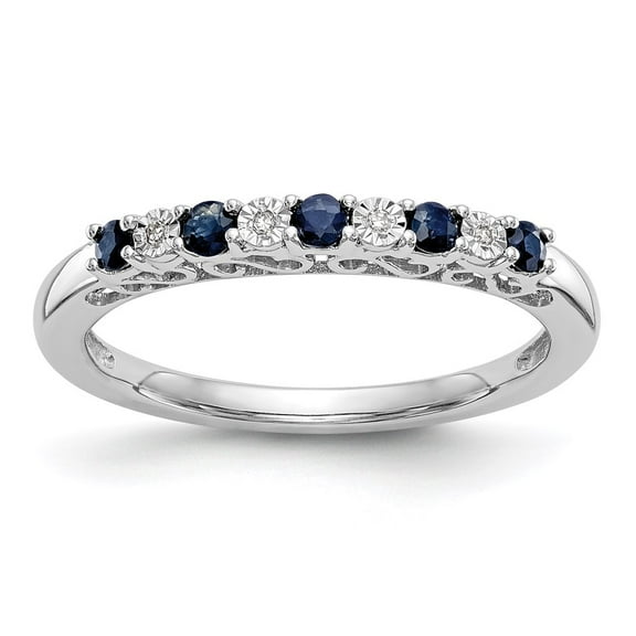 14K White Gold Ring Band Wedding Sapphire Round Blue Diamond