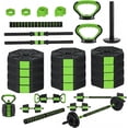 thumbnail image 1 of Ensemble d'Haltères Réglables – 4-en-1 88 lb – Se Convertit en Barre, Kettlebell et Support de Pompes – Poignée en Fer – Gym à Domicile – Poids Libre – Compact – Noir et Vert, 1 of 6