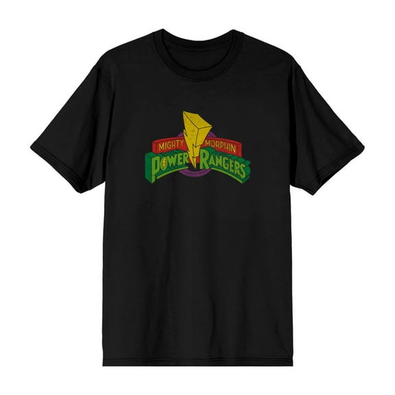 Power Rangers Action Pose Adult Black Crew Neck Short Sleeve T-shirt-Medium