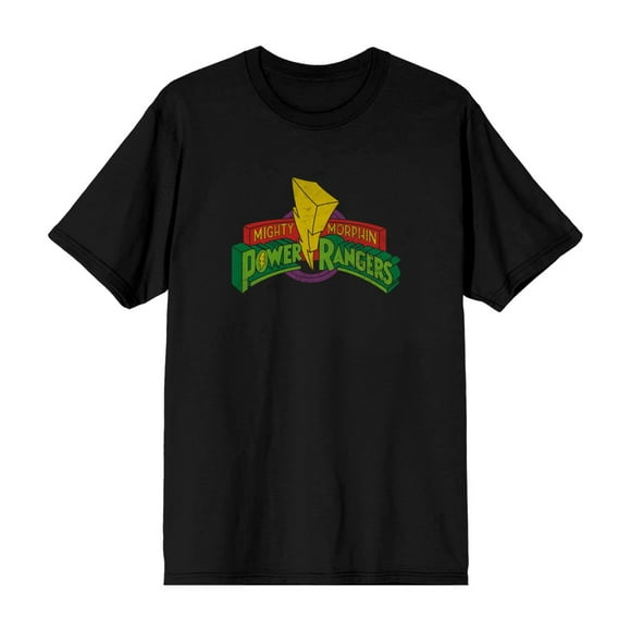Power Rangers Logo And Action Pose Black T-Shirt