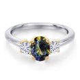 thumbnail image 3 of Gem Stone King 10K Two Tone Gold Blue Mystic Topaz and White Moissanite Engagement Ring for Women | 1.27 Cttw | Oval 7X5MM | Gemstone November Birthstone | Size 6, 3 of 7