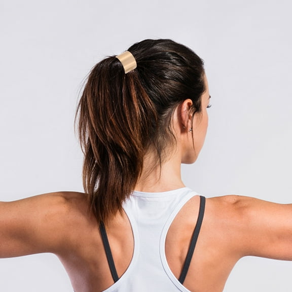 WHAMVOX 2pcs Polished Alloy Hair Ties Elastic Bead Hair Ring Ponytail Holders Hair Rope for Women Girls (Golden, Silver)