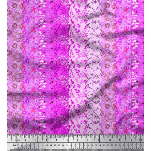 Soimoi Modal Satin Fabric Leaves & Floral Patchwork Print Sewing Fabric Yard 42 Inch Wide