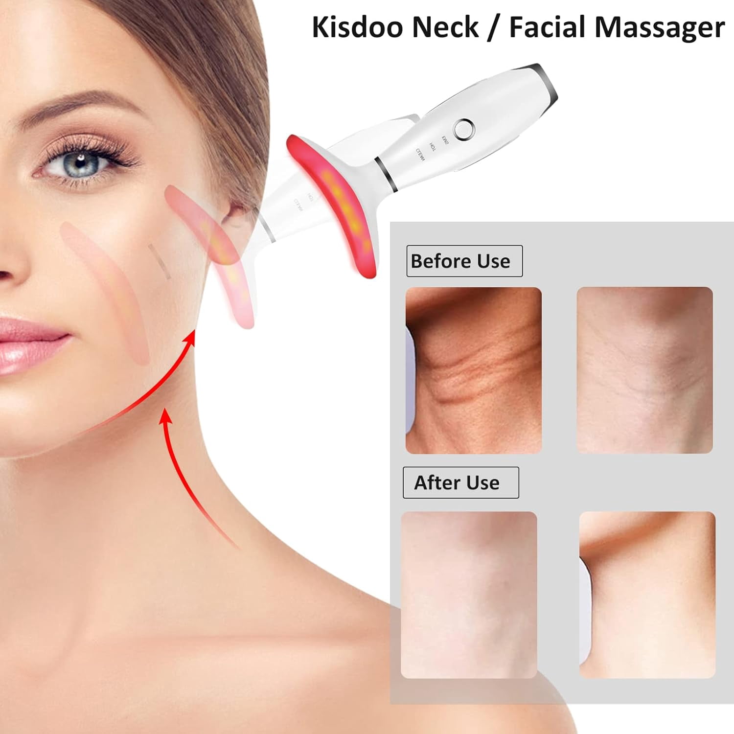 QD-Gotrays Led Therapy Facial Neck Lifting Messager, Face Lifting Device Red Light Therapy Face Massager Electric 3 Modes High Frequency Vibration EMS Heating Wrinkle Remove Anti-Aging