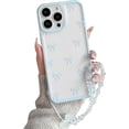 thumbnail image 1 of Étui Compatible avec iPhone 12 Pro Max Mignonne Claire Durable Ruban Nœud Motif pour Filles Femmes Nœud Papillon avec Chaîne Sangle Poignet TPU Souple Transparent Antichoc Protecteur - Bleu, 1 of 4
