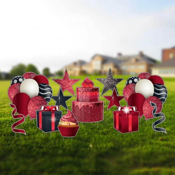 Red Glitter Drip Yard Sign Accessory Package, Drip Sparkle Yard Decorations (12 pcs Total)