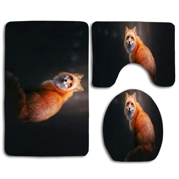 CHAPLLE Red Fox in Autumn Forest 3 Piece Bathroom Rugs Set Bath Rug Contour Mat and Toilet Lid Cover