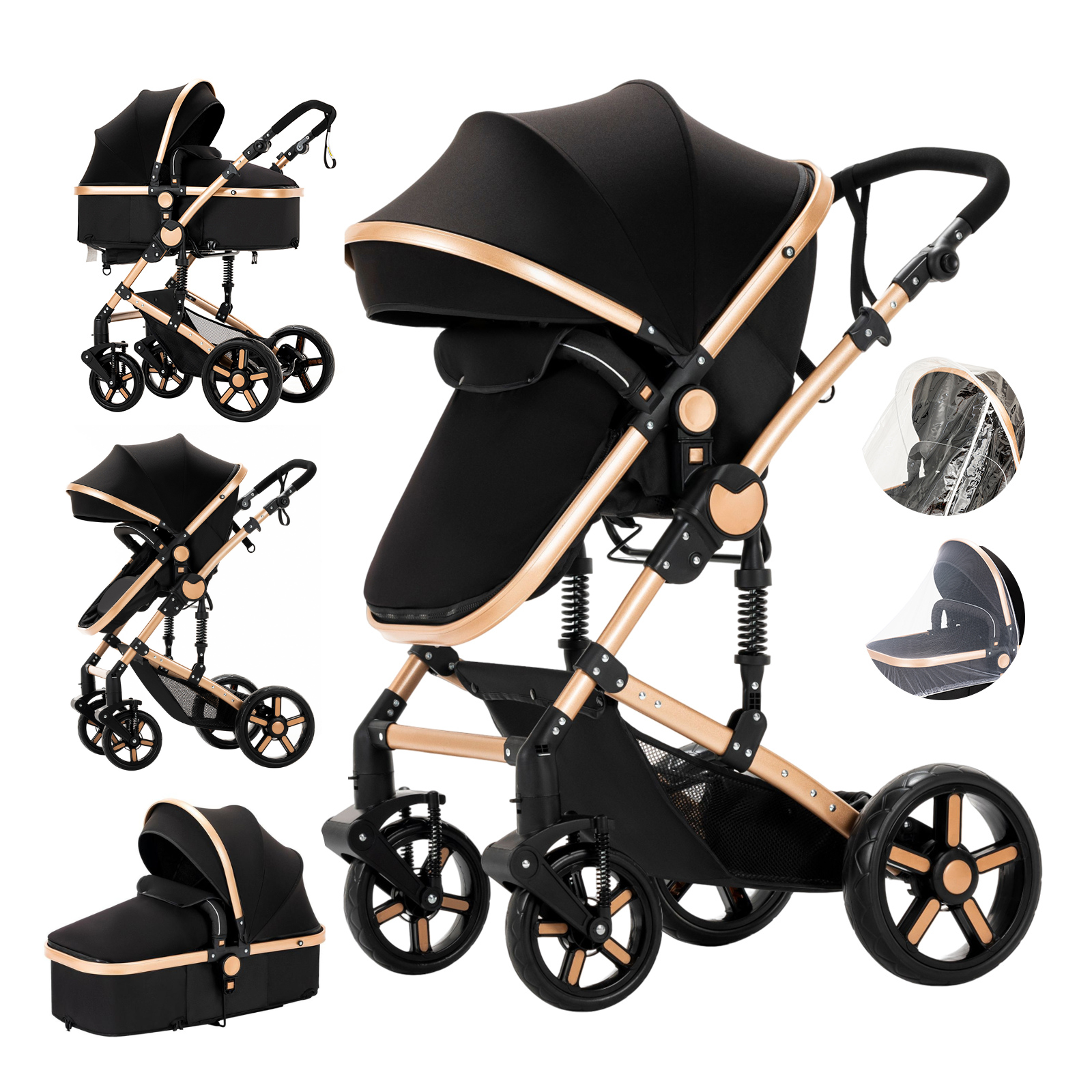 Baby Stroller Reversible Baby Pushchair with Cup Holder,Storage Bag,Foldable Baby Carriage for Newborns to Toddlers,Unisex