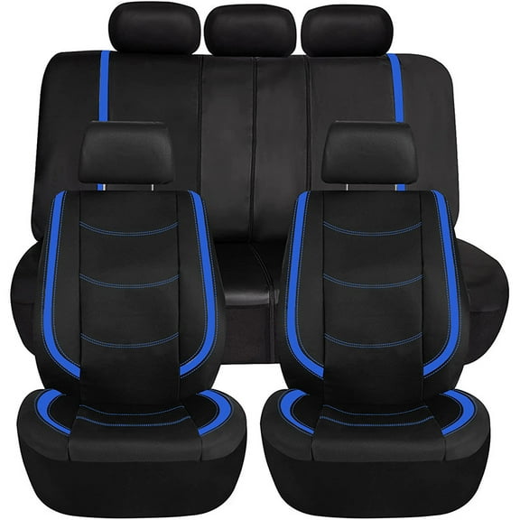 Full Set Faux Leather Car Seat Covers - Universal Fit, Low Back Front Seat Covers, Airbag Compatible, Split Bench Rear, Seat Cover for SUV, Sedan(blue)