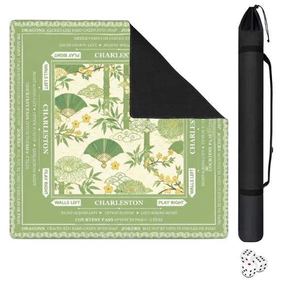 Mahjong Mat with Rules and Carrying Bag 31.5 x 31.5 Inch, Rolled Shipping Dark Royal Green Mah Jongg Mat for American Mahjong Poker Board Card Games Dominoes