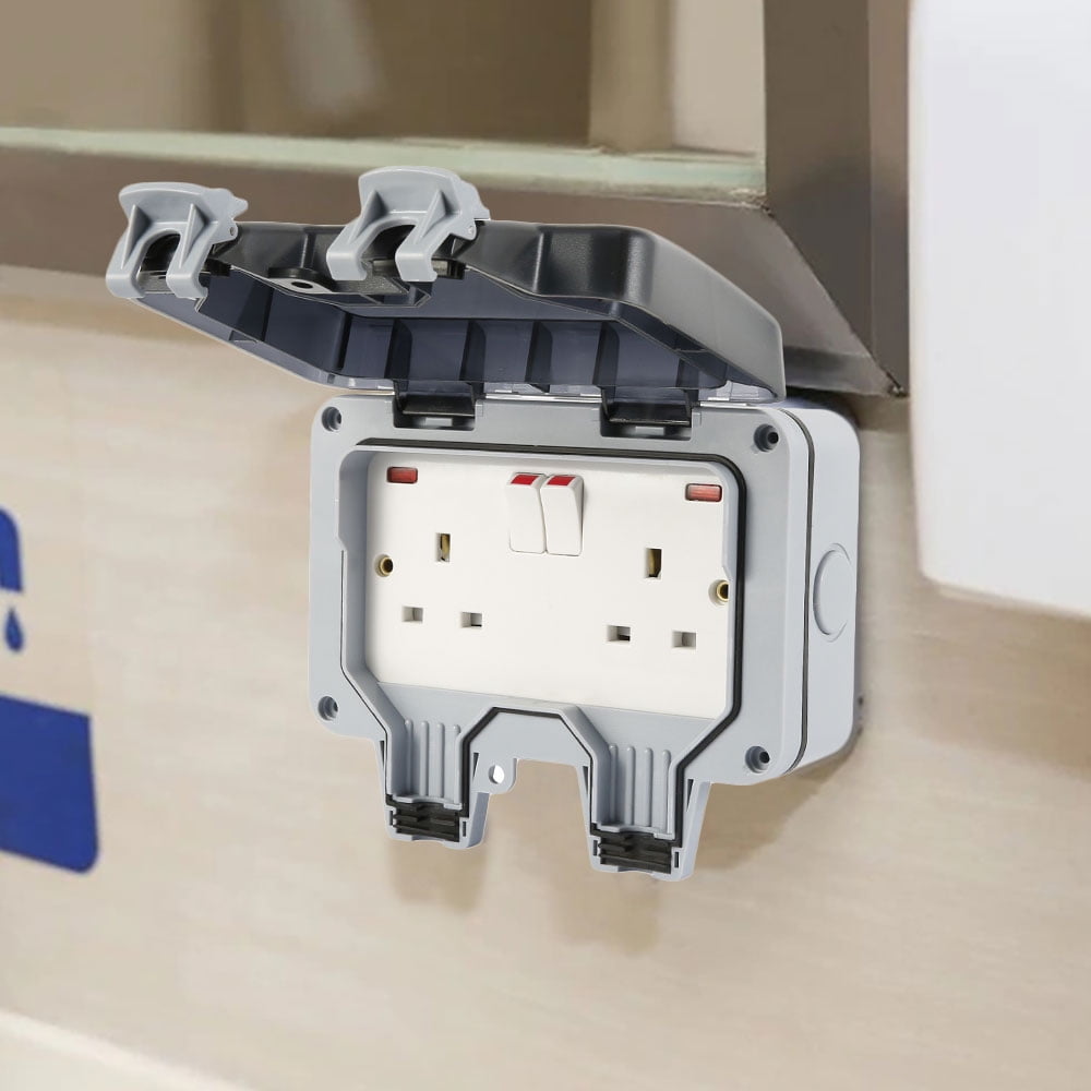 Heavy Duty Extérieur Double Socket 2 Gang Double étanche IP66 Extérieur commuté Heavy Duty Extérieur Double Socket 2 Gang Double étanche IP66 Extérieur commuté