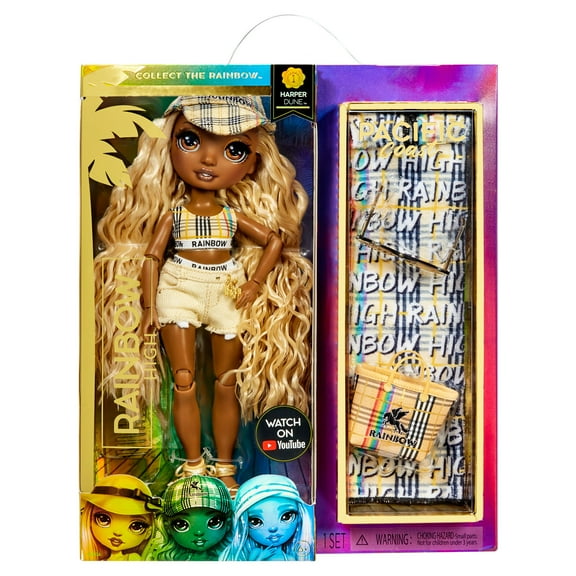 Rainbow High Pacific Coast Harper Dune- Sand (Light Yellow) Fashion Doll with Pool Accessories Playset, Bonus Legs. Kids Ages 6-12 Years