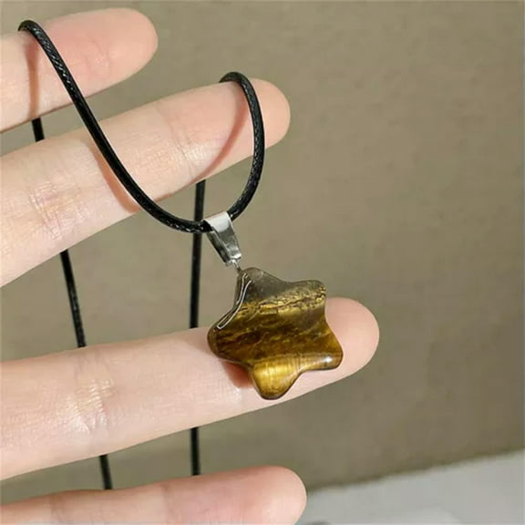K-KED Five-pointed Star Shaped Pendant Natural Stone Pendant Necklace Fashion Jewelry-Amber