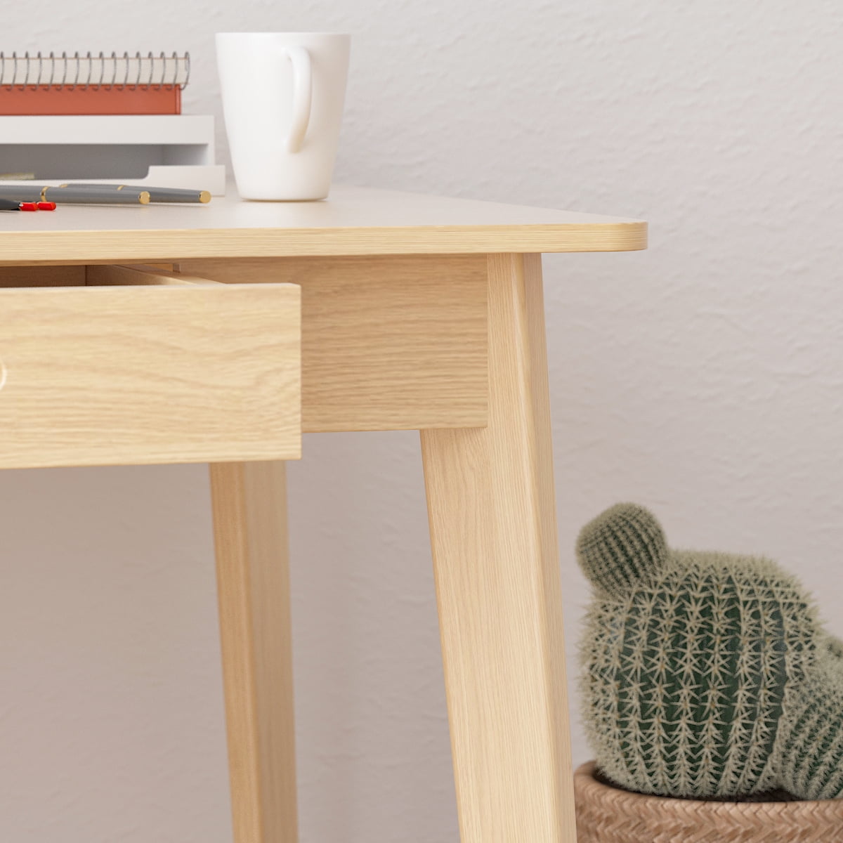 MONSLIPA Industrial Modern Wooden Desk with Storage Drawers, Office Computer Desk and Home Office Desk with Sturdy Wood Legs, 47" Long (Beige)