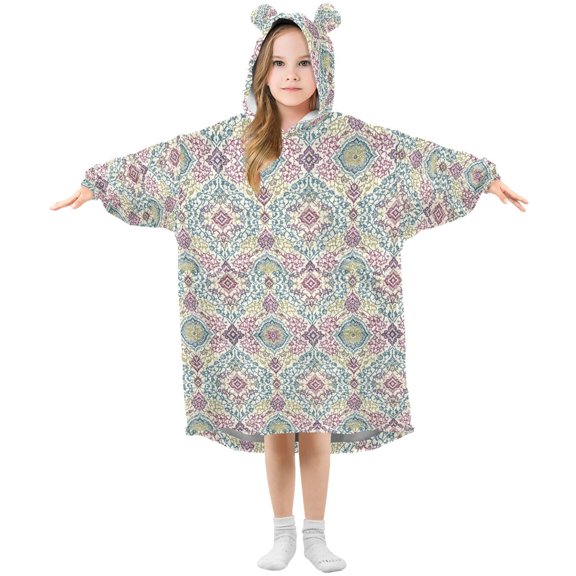 Wearable Blanket Hoodie Oversized Blanket Hoodie for Boys Girls Teens 3-14YR Exquisite Vintage Floral