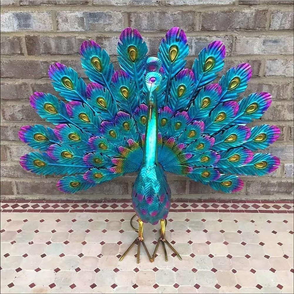 Metal Peacock Statue Ornament Diy Peacock Art Crafts Garden Decoration Statue L
