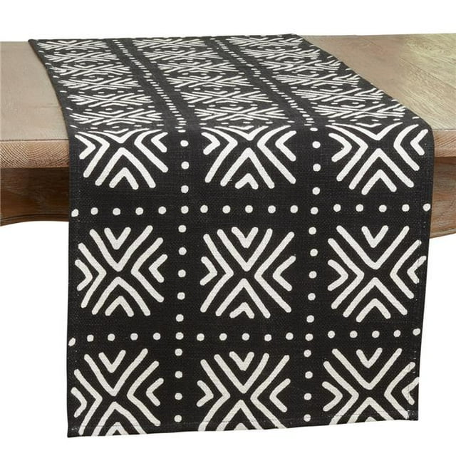 Saro Lifestyle Mudcloth Table Runner 16 x 72 in. Black Geometric Pattern