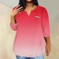 thumbnail image 2 of Mikilon Plus Size Tops for Women Summer V-Neck 3/4 Sleeve Blouse Casual Loose Gradient Color Shirts, 2 of 5