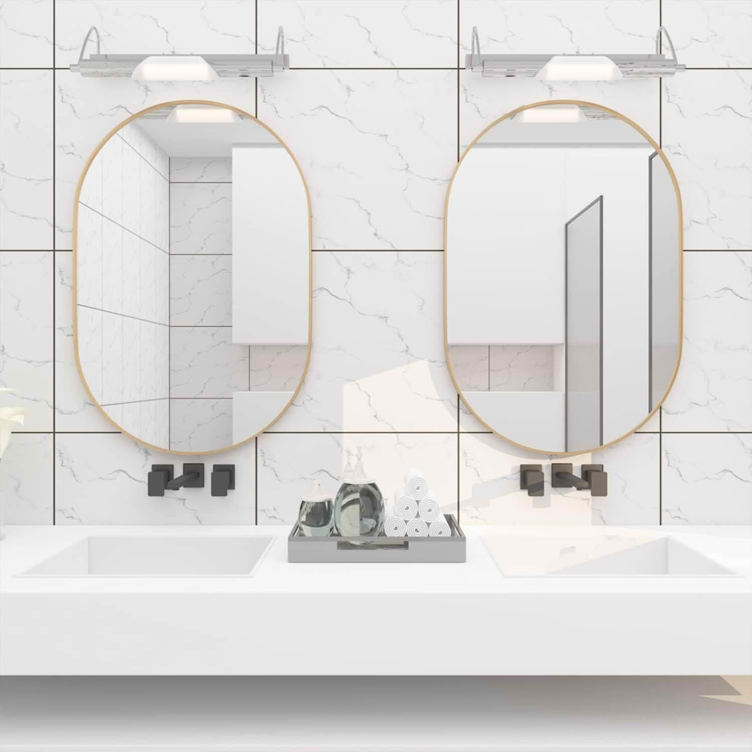 MAYEERTY 20x28 Inch Gold Metal Framed Oval Bathroom Mirror, for Home Bathroom Use