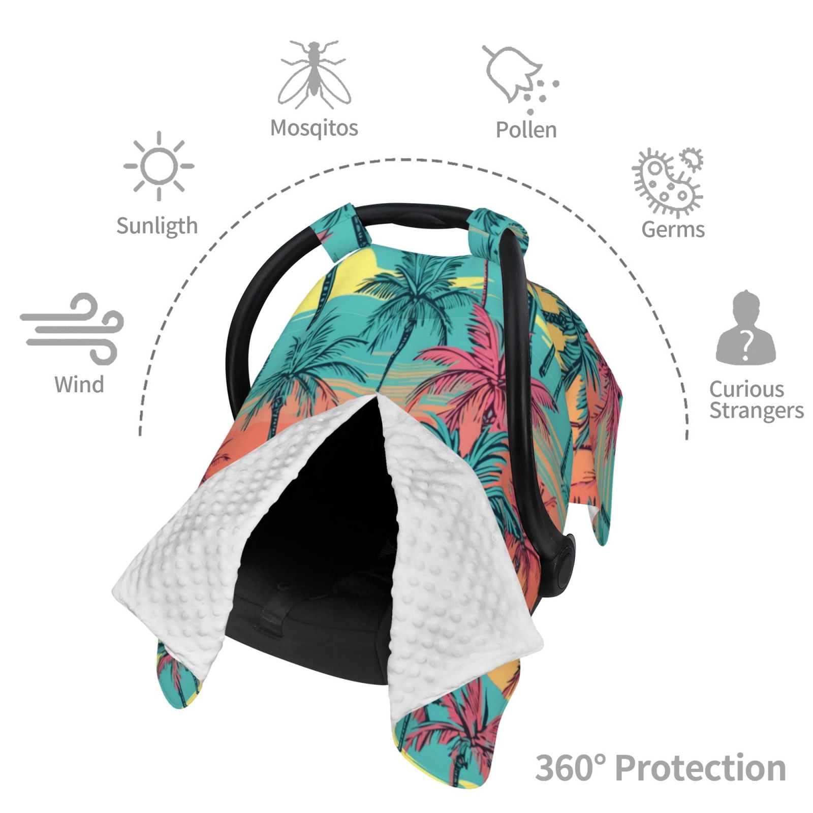Naloa Hawaii Palms Baby Car Seat Cover, Breathable Baby Carrier Cover, Multiuse Baby Carrier Cover & Nursing Breastfeeding Cover