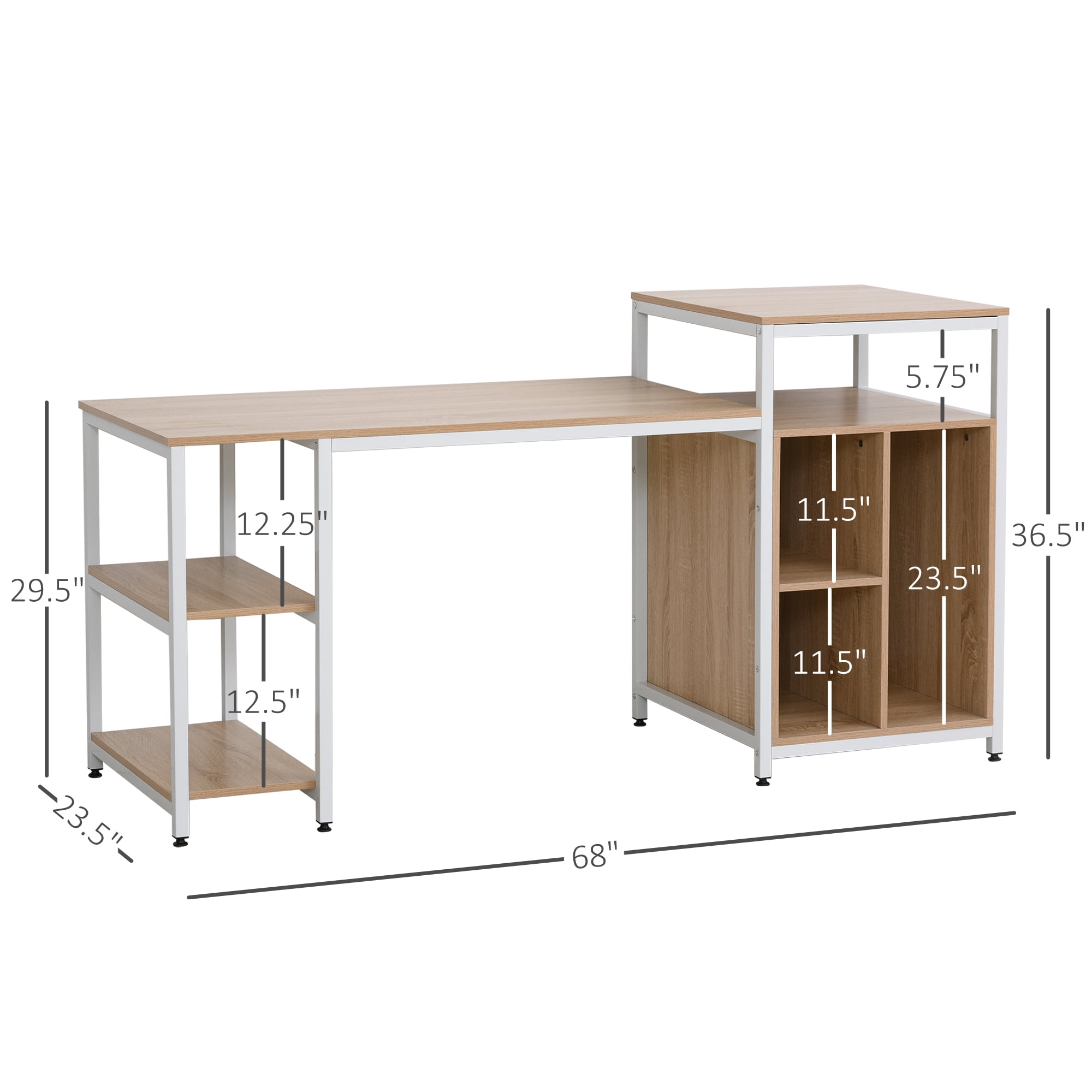 Homcom Office Table Computer Desk Workstation With Spacious Storage Shelves Chic Modern Woodgrain Design Walmart Com Walmart Com