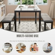 UHOMEPRO Dining Room Table Set, 3-Piece Marble Top Breakfast Nook Dining Table Set with 2 Upholstered Benches, Kitchen Table Set with Metal Frame, Modern Furniture for Home Cafeteria, White