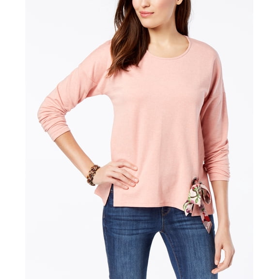 Style & Co Petite Tie Hem Top Rose Sand Heather PM