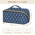 thumbnail image 4 of FORMRS Makeup Bag Travel Cosmetic Organizer for Women Fold Flat Zipper Pouch with Handle, Navy Blue Anchors Pattern, 4 of 8