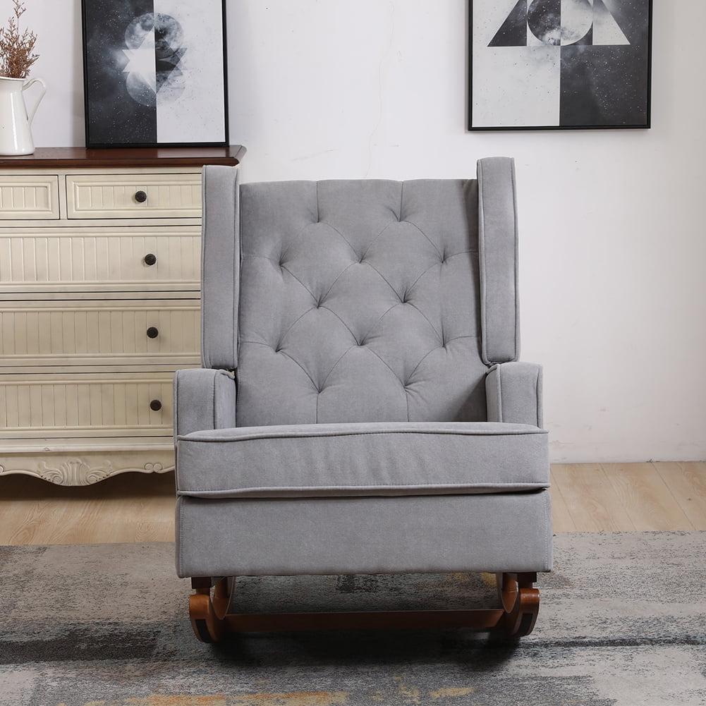 Kepooman Tufted Upholstered Wingback Accent Chair Rocker w/Wood Frame, Gray Kepooman Tufted Upholstered Wingback Accent Chair Rocker w/Wood Frame, Gray