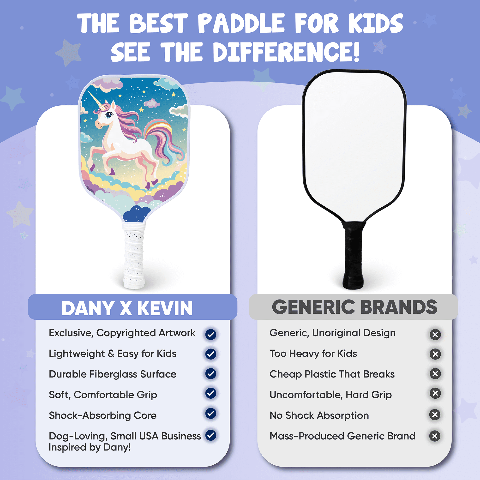 Kids Pickleball Paddle – Unicorn Design for Ages 3–12 | Lightweight 0.37 lb Fiberglass Paddle with Small Grip | Beginner-Friendly Paddle for Girls & Toddlers