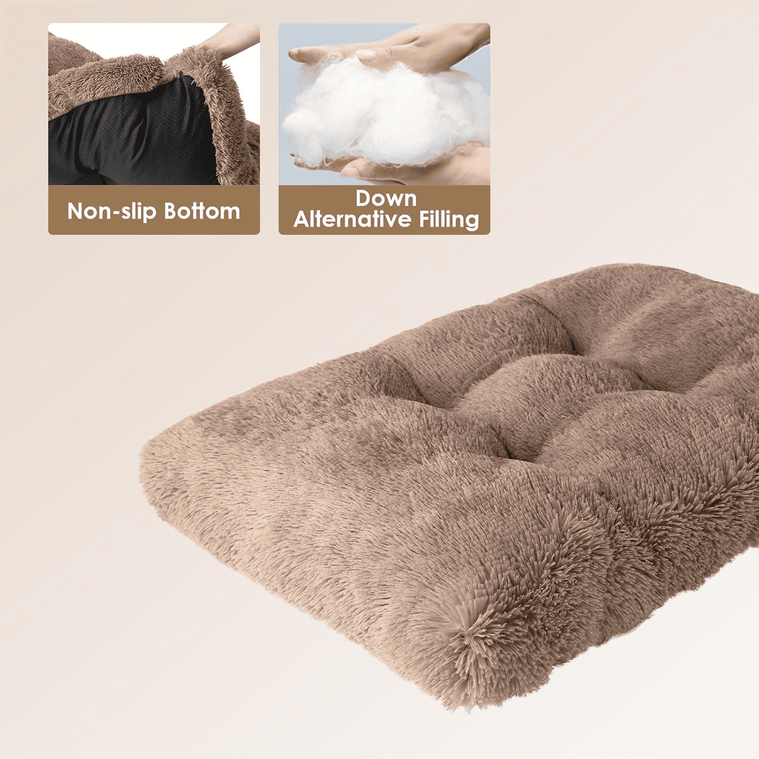 XXL Dog Crate Pad, Plush Faux Fur Bed for Extra Large Dogs, Calming Anti Anxiety XXL Dog Bed, Washable Soft Warm Mat with Non-Slip Bottom, Camel