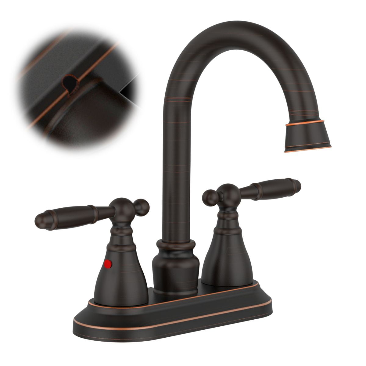 Bathroom Faucet Oil Rubbed Bronze 360 Degree High Arc Swivel Spout 4 Inches Centerset Vanity Faucet Modern 3 Holes Lavatory Faucet NOT INCLUED Drain