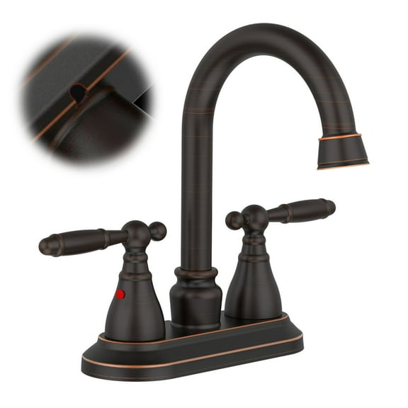 Bathroom Faucet Oil Rubbed Bronze 360 Degree High Arc Swivel Spout 4 Inches Centerset Vanity Faucet Modern 3 Holes Lavatory Faucet NOT INCLUED Drain