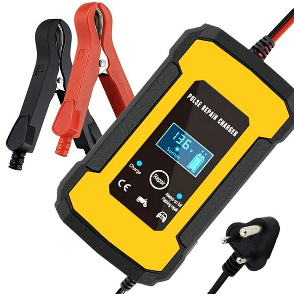 yeacher Car Battery Charger 12V Smart Fully Automatic Battery Charger Maintainer LCD Display Pulse Repair Charger for Car Lawn Mower Motorcycle Boat Marine Lead Acid Batteries