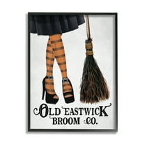Broom Co. Halloween Sign Witch Striped Stockings Holiday Graphic Art Framed Art Print Wall Art