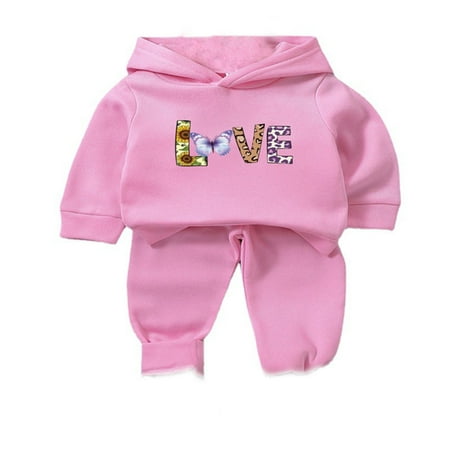 

Kids Toddler Baby Girls Autumn Winter Print Cotton Long Sleeve Pants Tops Hooded Hoodie Pullover Set Clothes